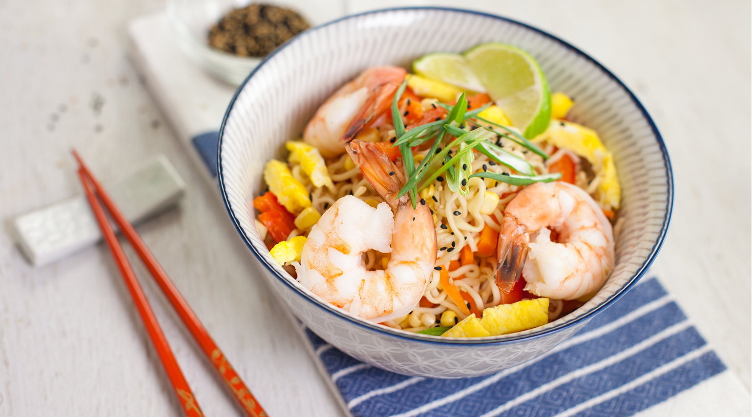 Cold Shrimp Ramen Salad with Sesame Dressing