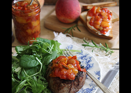 Spicy Rosemary Tomato Peach Chutney